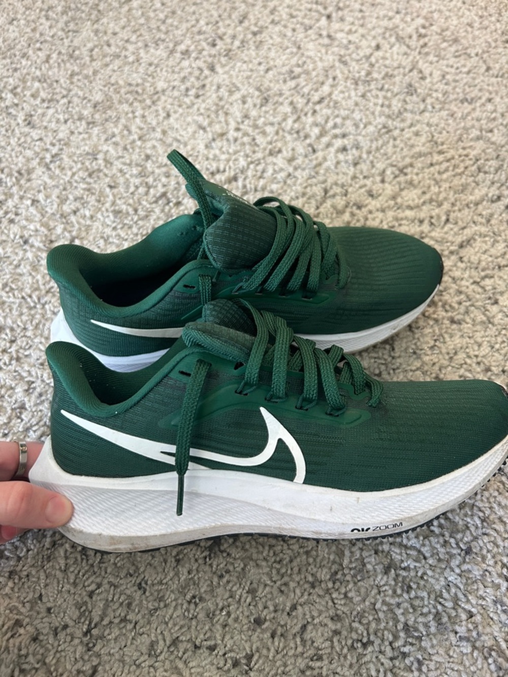 Nike Dark Green Athletic Running Shoes with White Swoosh